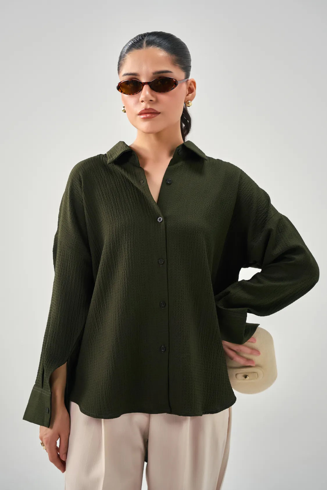 Everyday Textured Shirt - Deep Green Secondary image