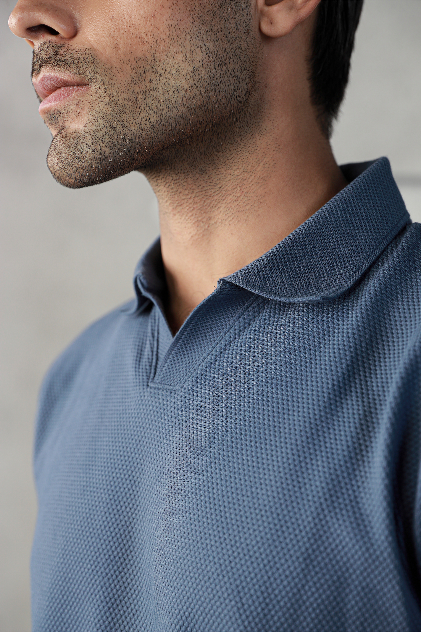 textured indigo sky blue polo t-shirt