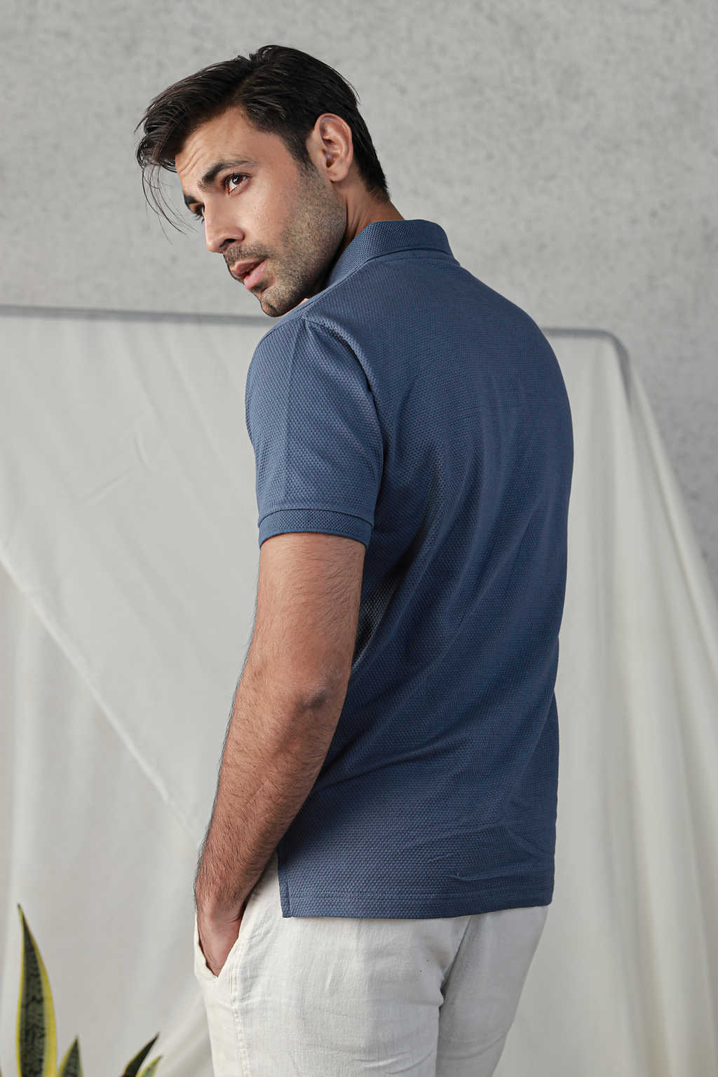 textured indigo sky blue polo t-shirt