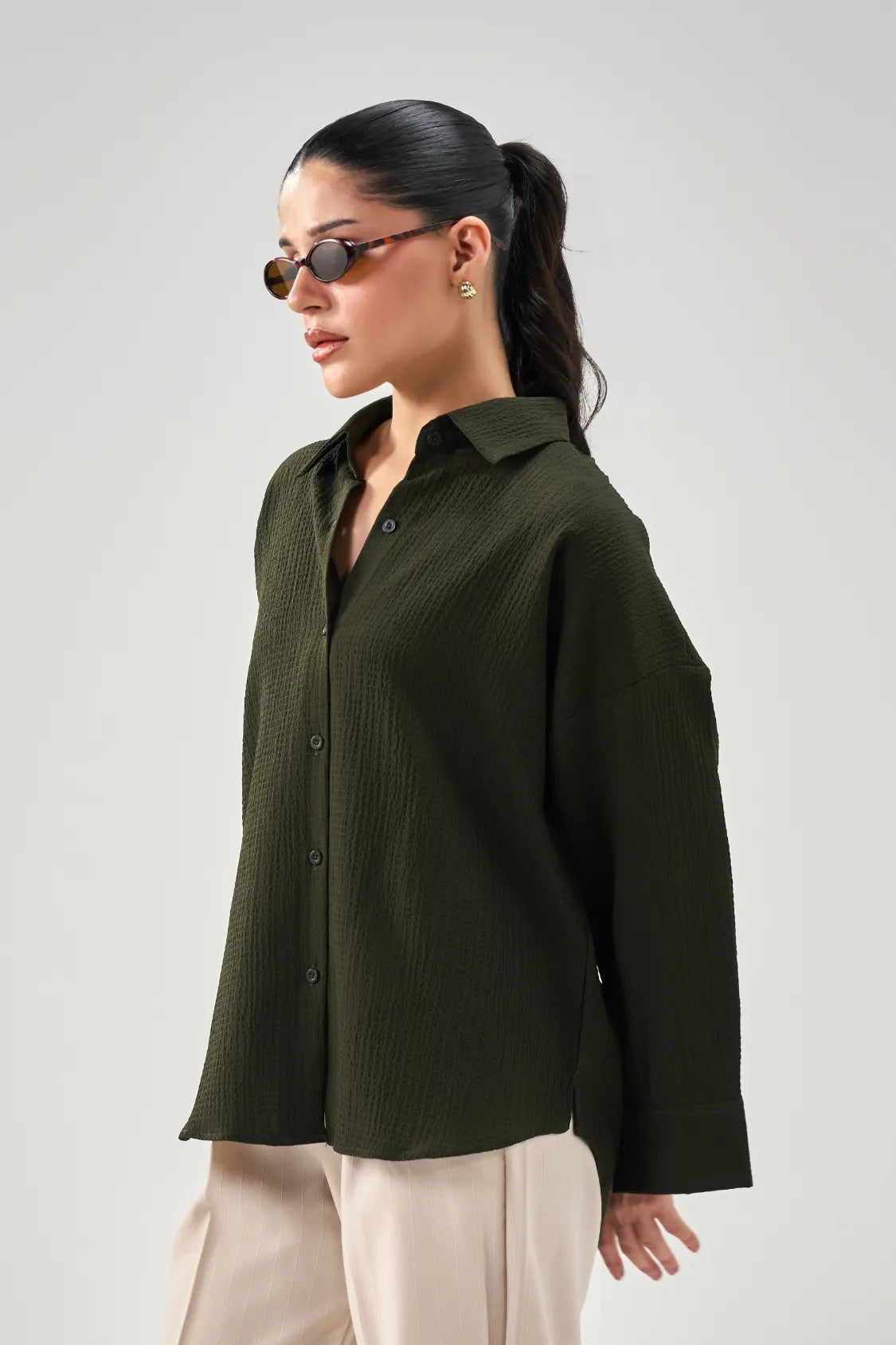 Everyday Textured Shirt - Deep Green