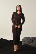 Rib Button Down Dress - Dark Chocolate