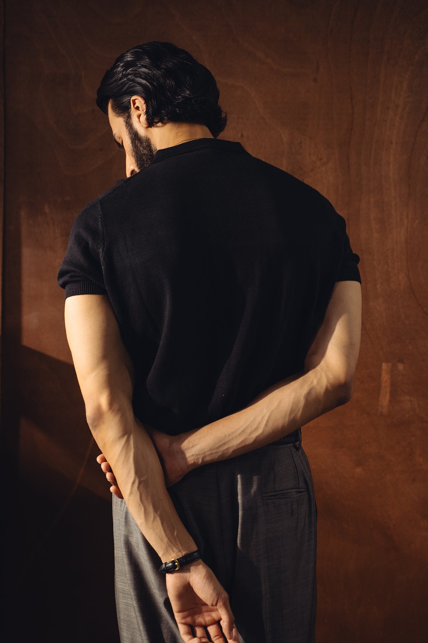 Fine Knit Zipper Polo Shirt – Black