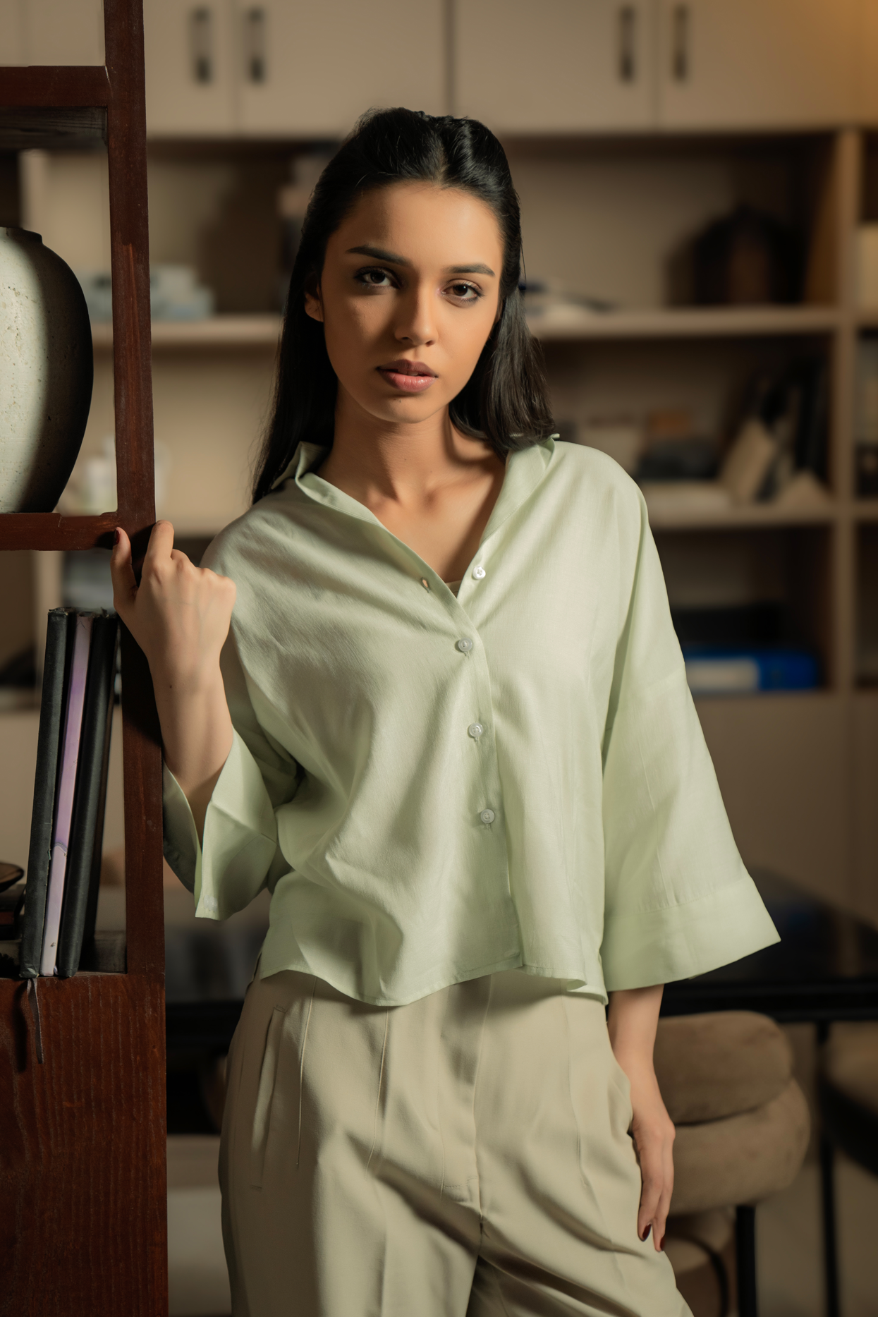 Cropped Box Fit Shirt - Pastel Green Secondary image