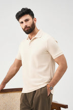 Diamond Texture Polo Shirt - Cream