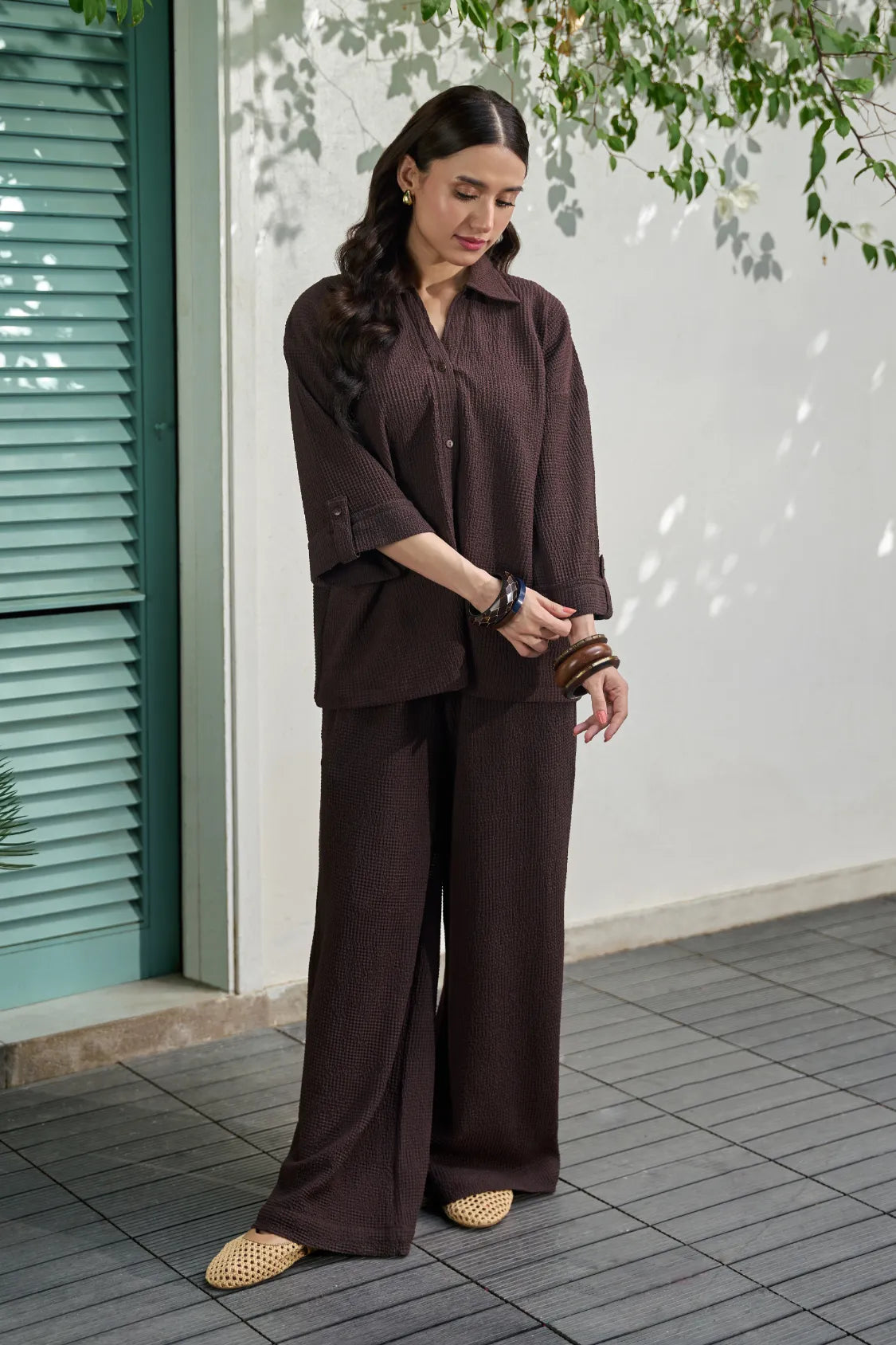 Textured Co-Ord Set - Brown Main image