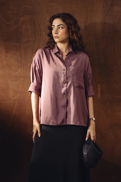 Satin Button-down Shirt - Tea Pink