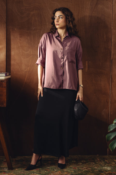 Satin Button-down Shirt - Tea Pink