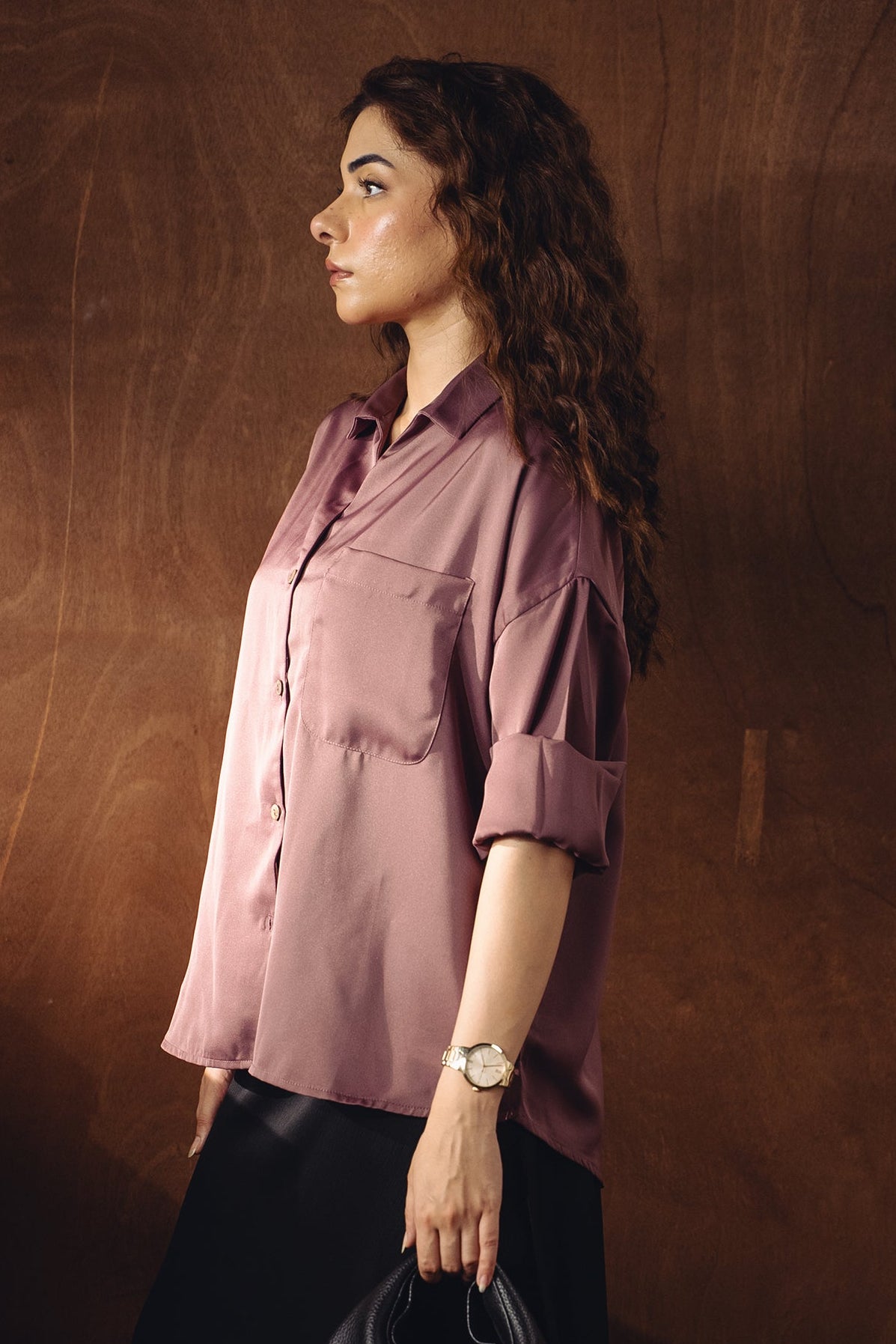 Satin Button-down Shirt - Tea Pink Secondary image