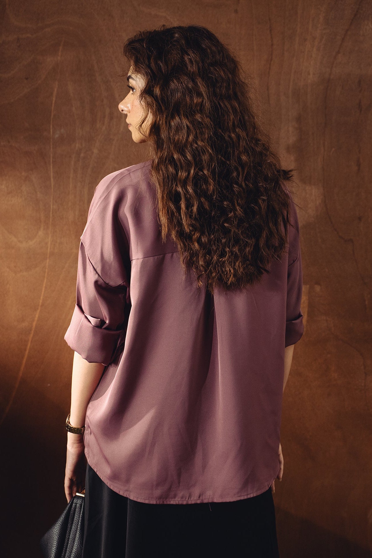 Satin Button-down Shirt - Tea Pink