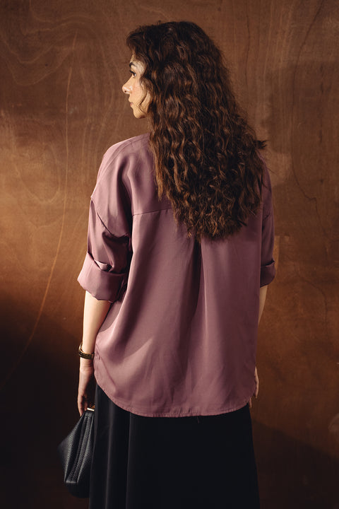 Satin Button-down Shirt - Tea Pink