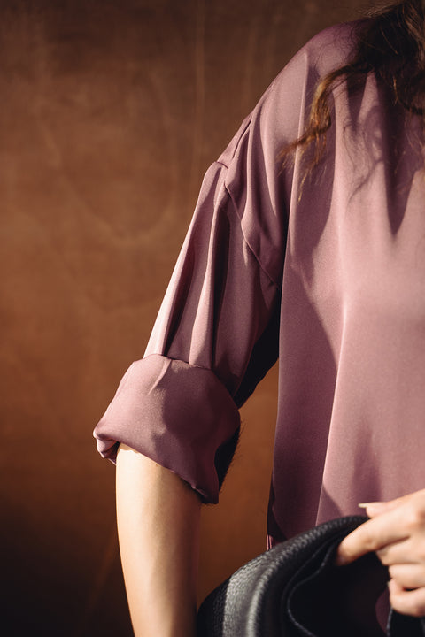 Satin Button-down Shirt - Tea Pink