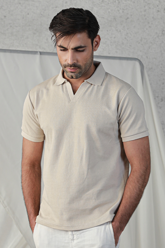 Textured Polo Shirt – Sand