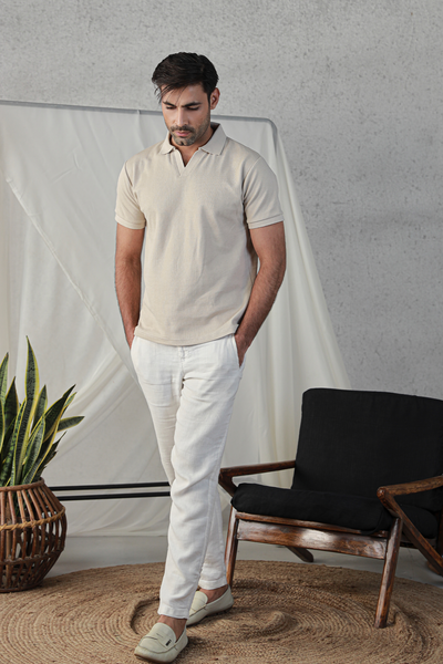 Textured Polo Shirt – Sand