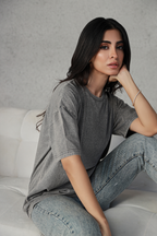 Women Oversized Wash Tee - Charcoal