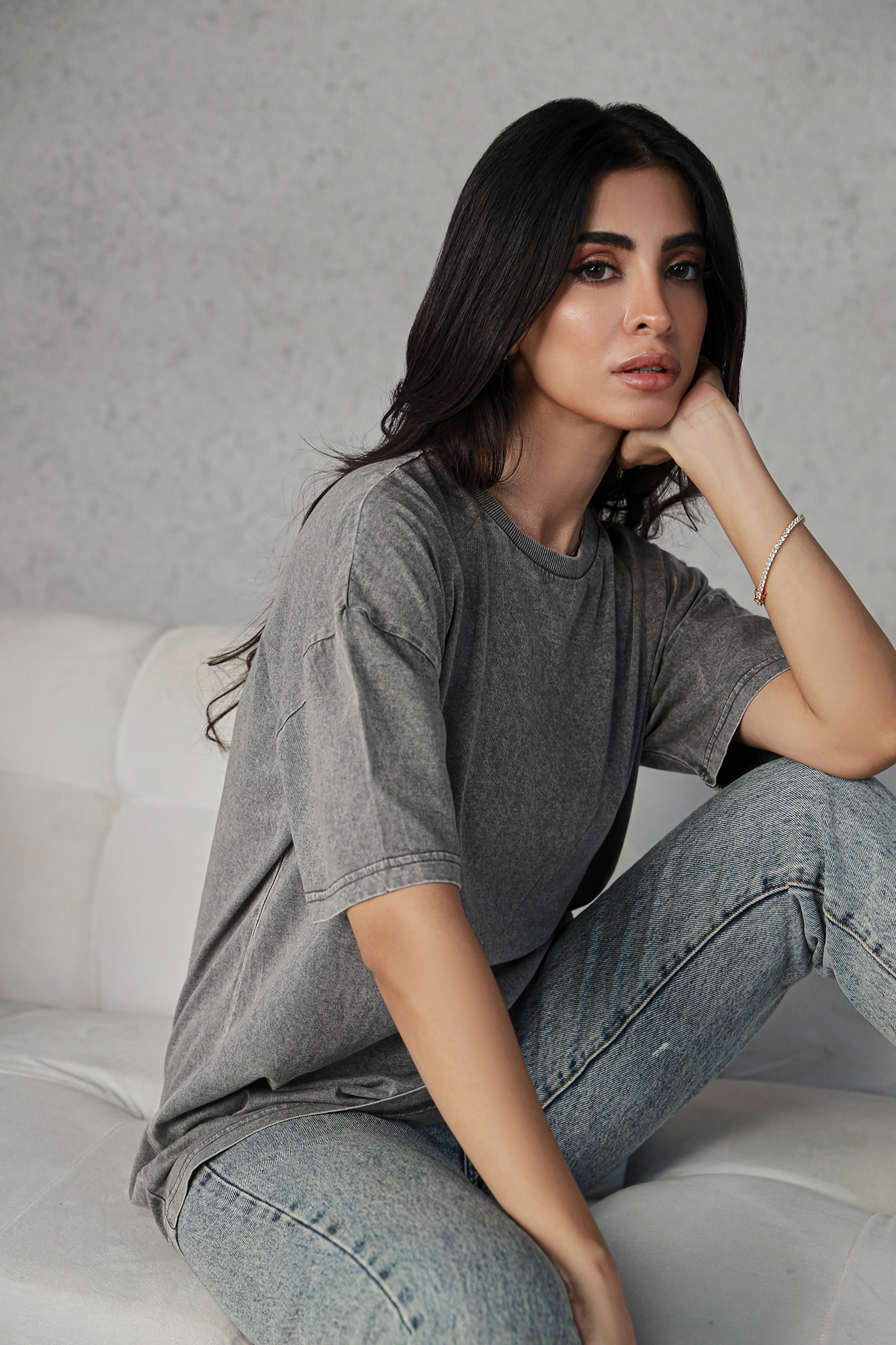 Women Oversized Wash Tee - Charcoal