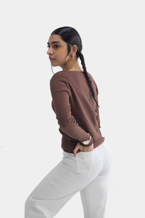Square Neck Ribbed Top - Brown