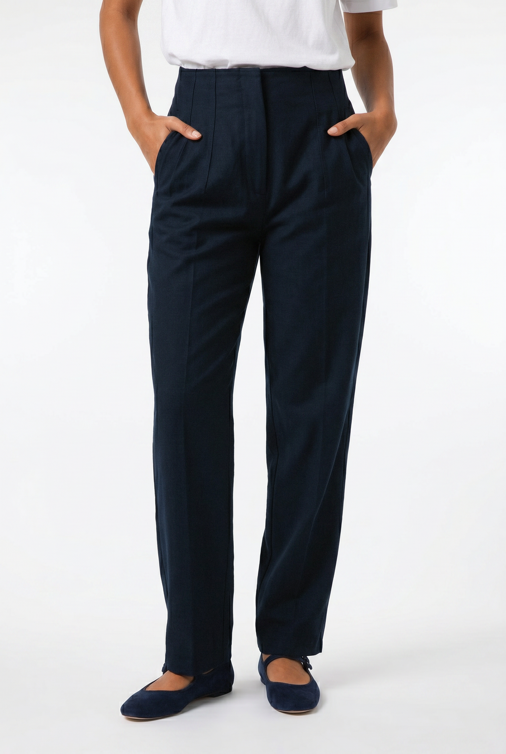 High Waist Darted Pants- Navy