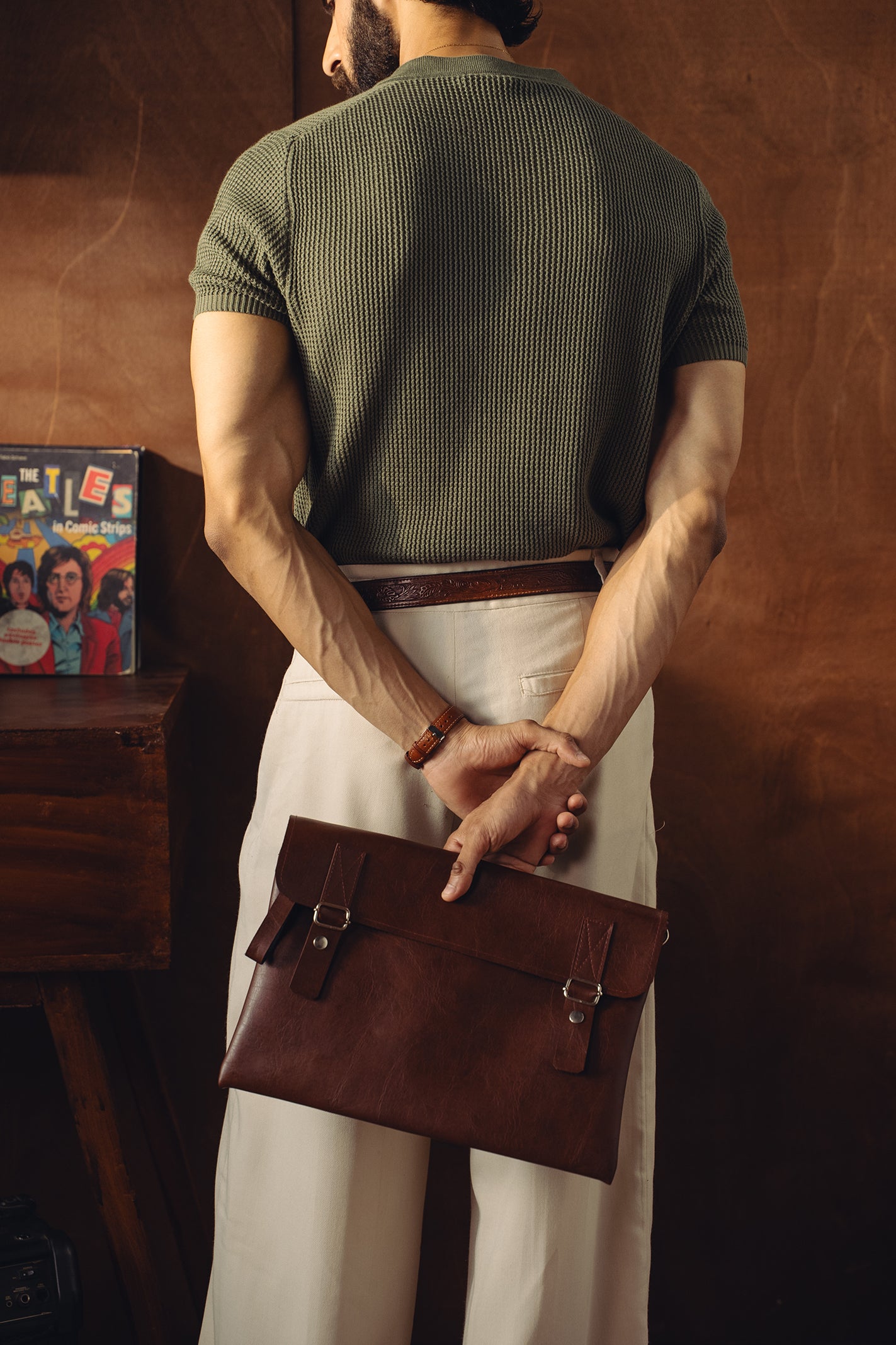 Textured Knitted Polo Shirt – Light Olive