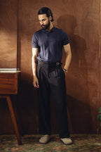 Jacquard Fine Knit Polo Shirt – Navy Blue