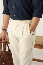 Tailored Pleated Pants - Cream White