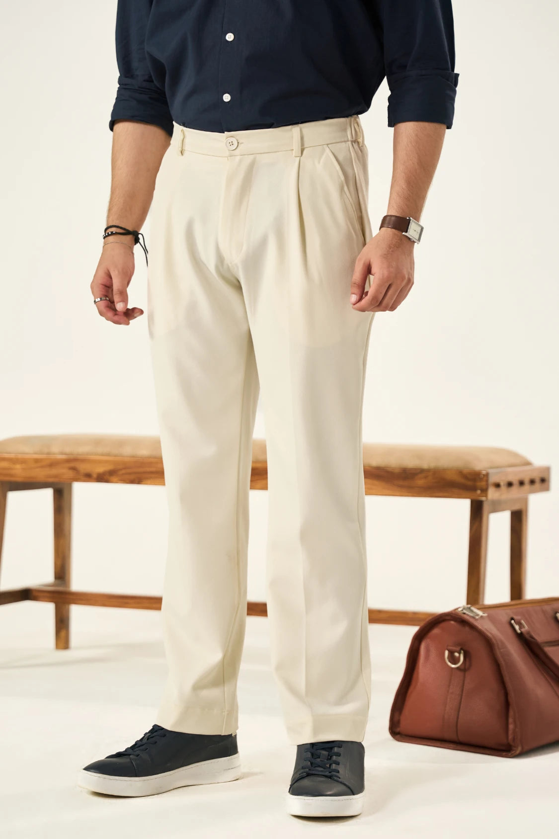 Tailored Pleated Pants - Cream White Main image