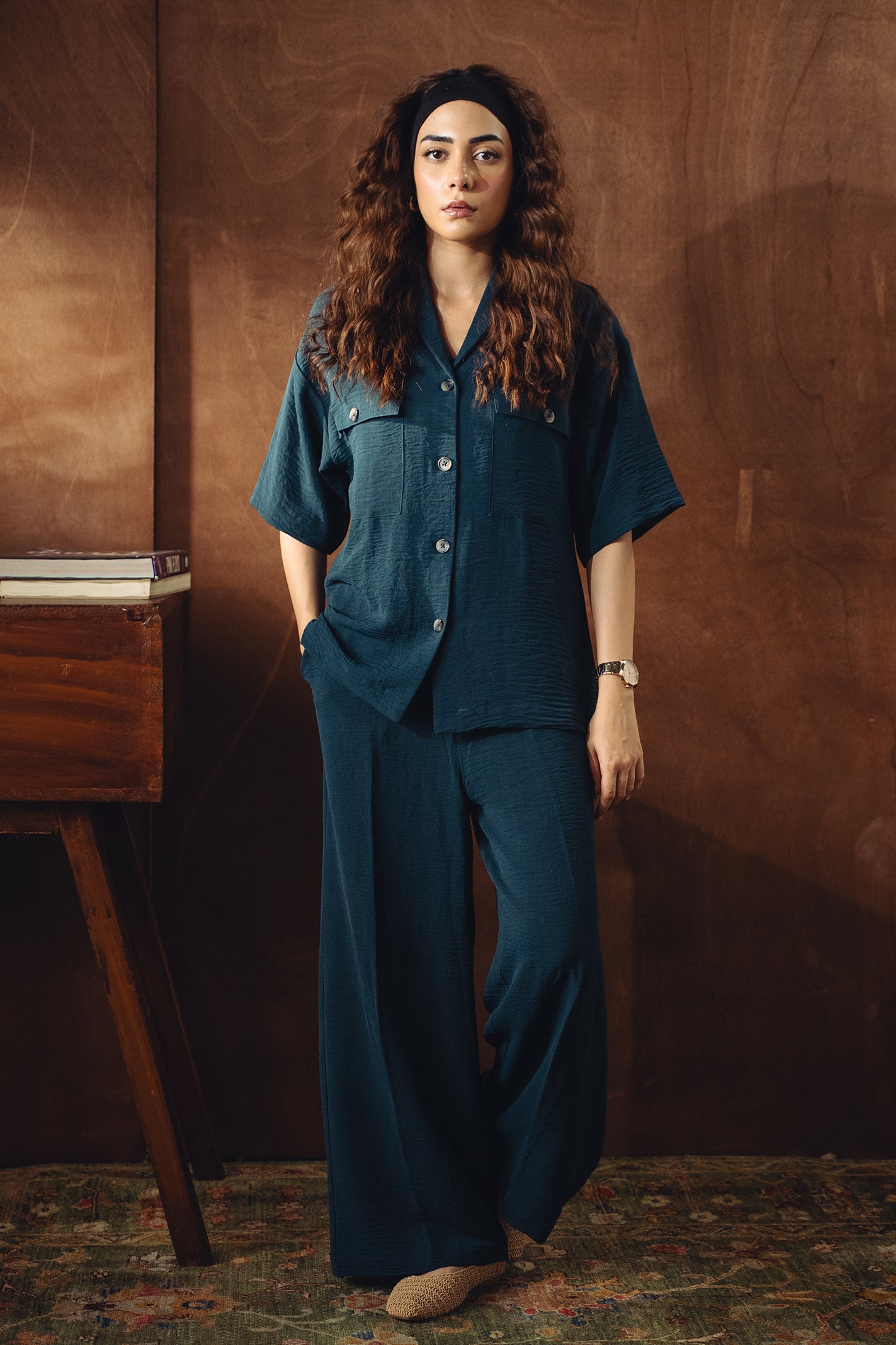 Shawl Collar Co-ord Set - Dark Teal Main image