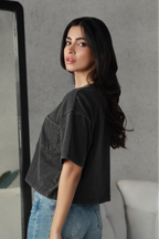 Washed Cropped Tee - Black
