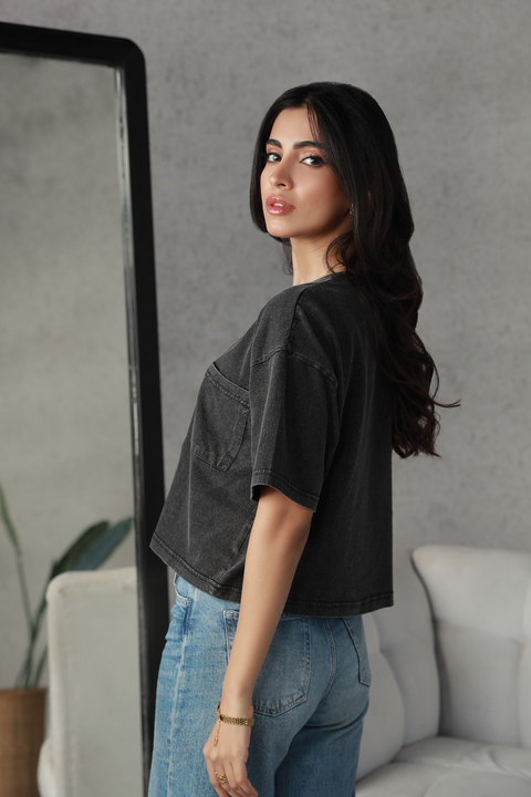 Washed Cropped Tee - Black