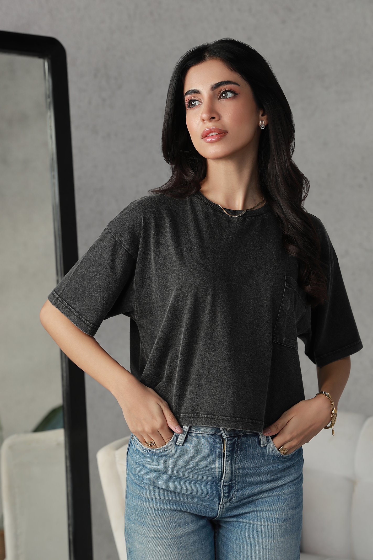 Washed Cropped Tee - Black Secondary image