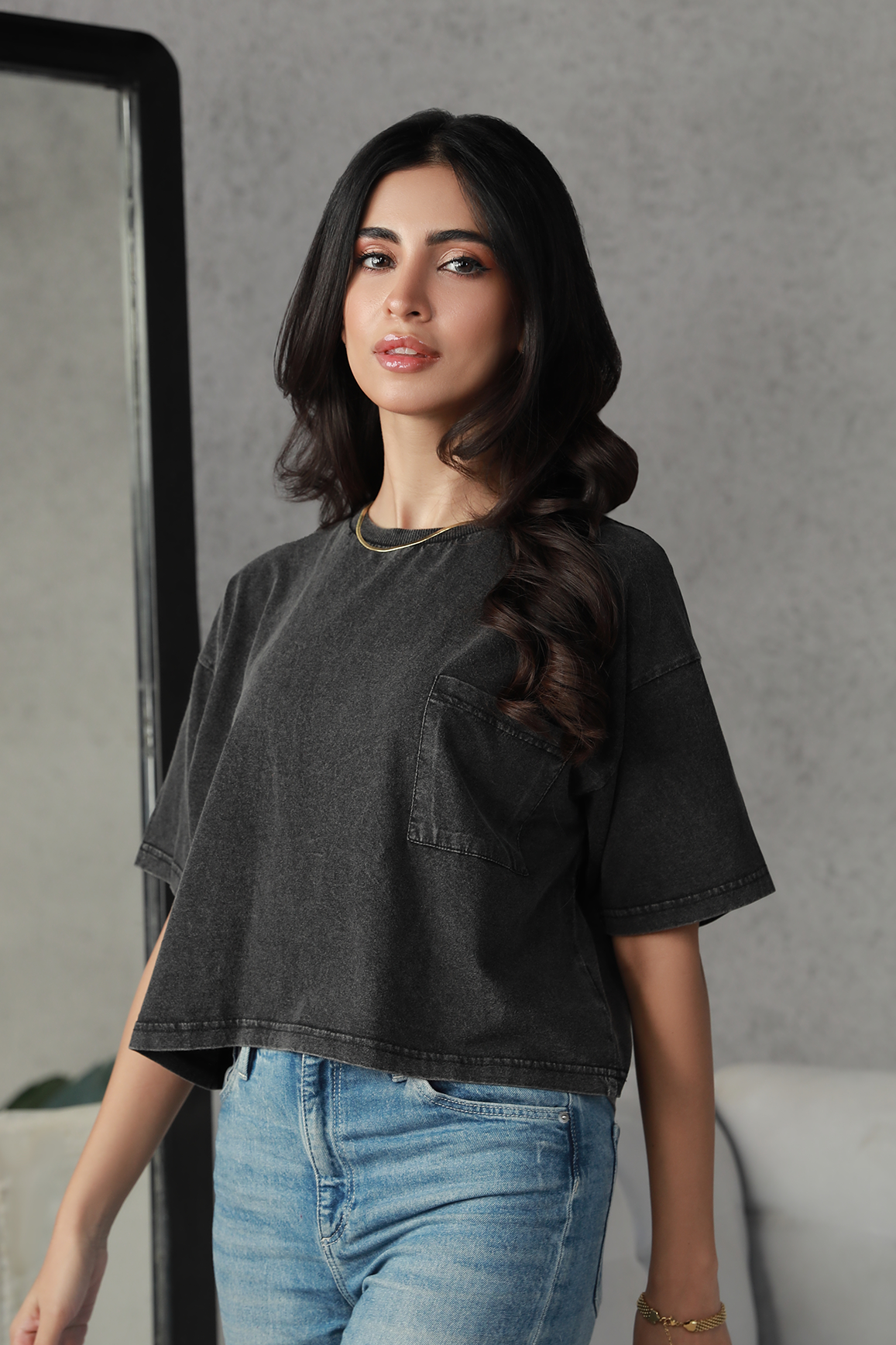 Washed Cropped Tee - Black Main image
