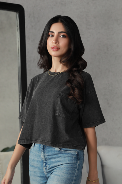 Washed Cropped Tee - Black