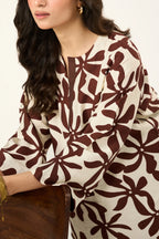 Flora Linen Co-Ord Set - Brown & Cream
