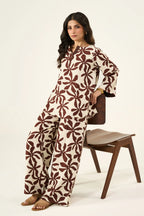 Flora Linen Co-Ord Set - Brown & Cream
