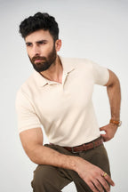 Diamond Texture Polo Shirt - Cream