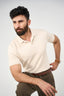 Diamond Texture Polo Shirt - Cream