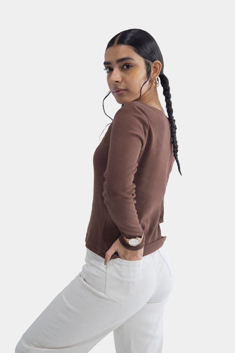 Square Neck Ribbed Top - Brown