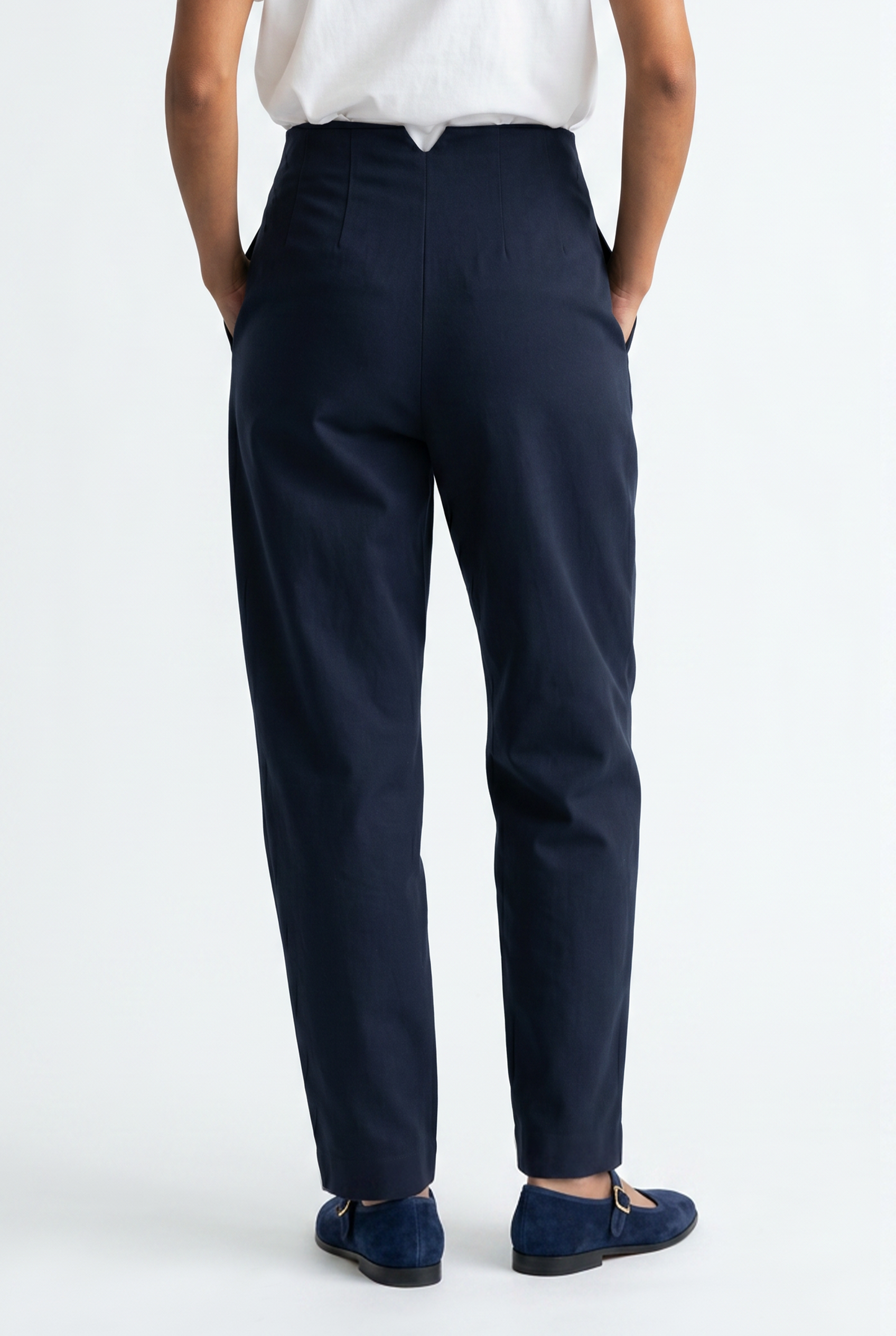 High Waist Darted Pants- Navy