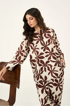 Flora Linen Co-Ord Set - Brown & Cream