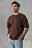 Men Textured Oversized Tee - Dark Brown