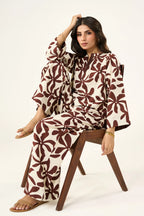 Flora Linen Co-Ord Set - Brown & Cream