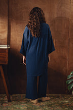 Textured Button Down Co-ord Set - Navy