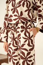 Flora Linen Co-Ord Set - Brown & Cream