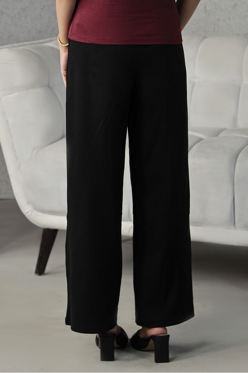 Rib Wide Leg Pants - Black