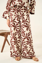Flora Linen Co-Ord Set - Brown & Cream