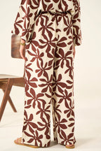 Flora Linen Co-Ord Set - Brown & Cream