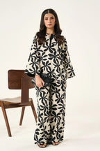 Flora Linen Co-Ord Set - Black & Cream