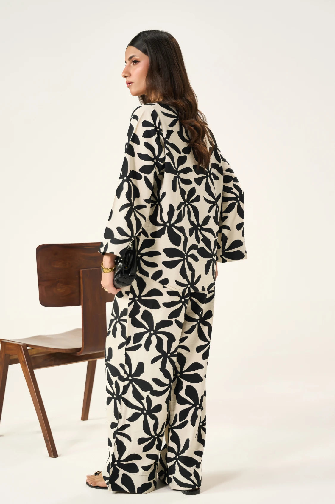 Flora Linen Co-Ord Set - Black & Cream