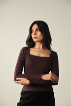 Square Neck Ribbed Top - Plum