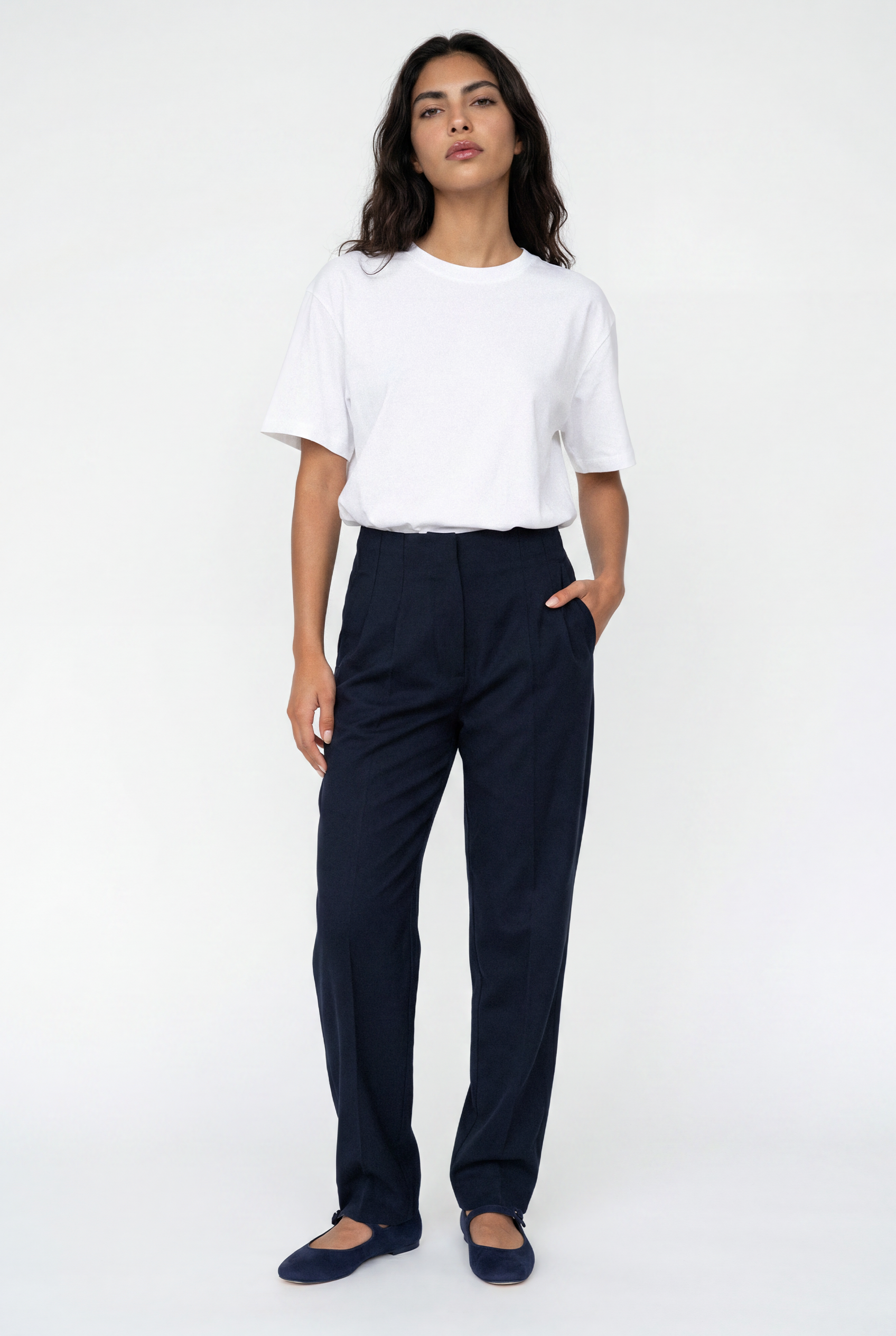 High Waist Darted Pants- Navy