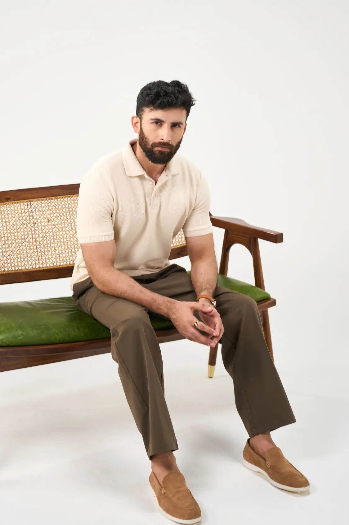 Diamond Texture Polo Shirt - Cream